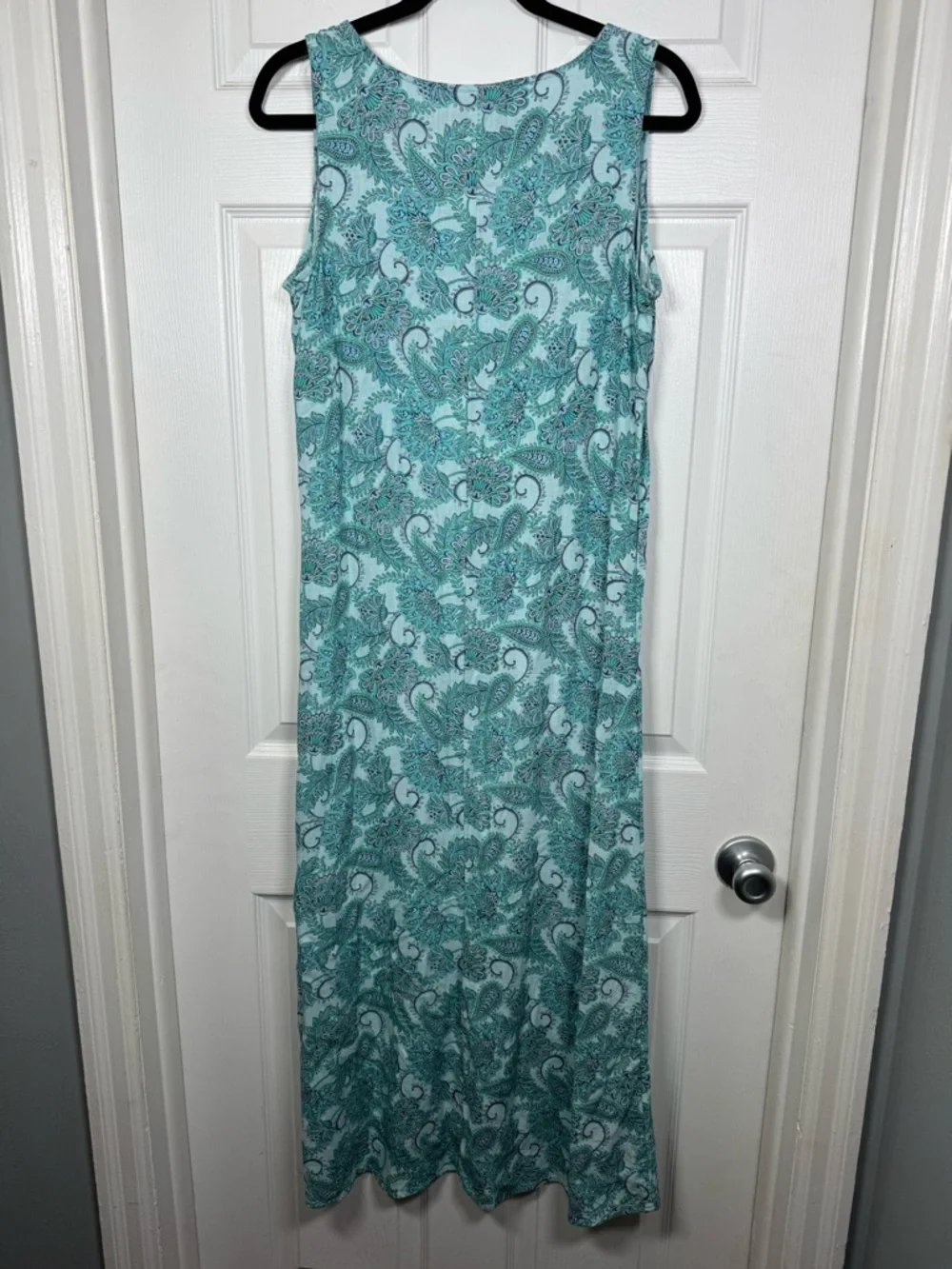 Pure Jill Linen Blend Paisley Midi Dress Blue Green Boho Relaxed - Picture 7 of 7
